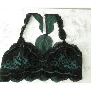 Intimately Free People Bralette L Large Green Black Velvet Lace Racerback